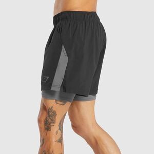 Gymshark Sport 5" 2 In 1 MensShorts Black/Silouette Grey Size M NWT in packaging